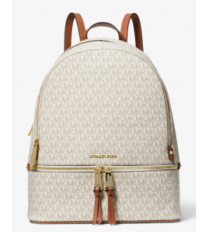 Michael Kors Rhea Zip LG Γυναικείο Σακίδιο Πλάτης 30F7GEZB7B-150 Vanilla με Logo Print και Χρυσαφί Λεπτομέρειες